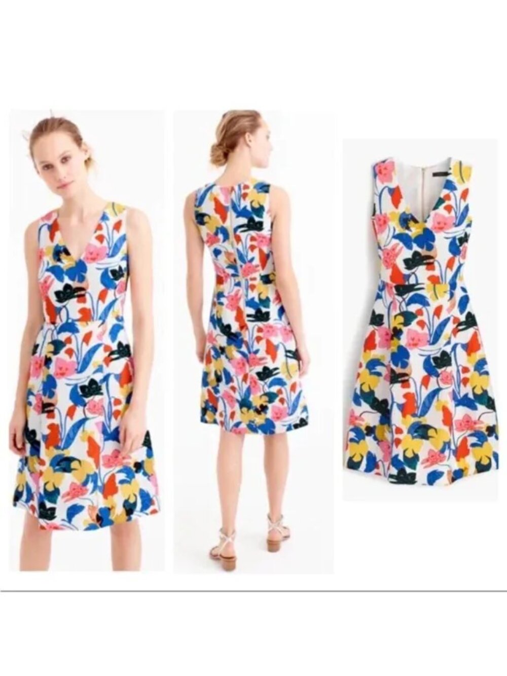 J. Crew Morning Floral Linen Sleeveless Colorful Dress, Size 4